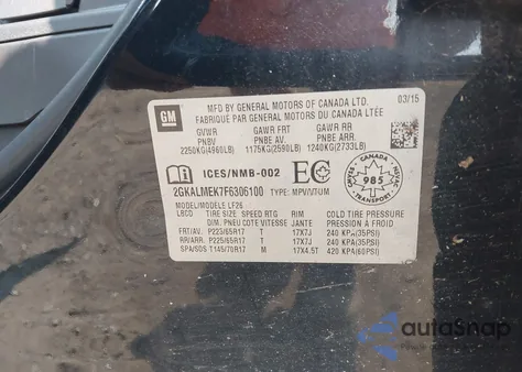 2015 GMC Terrain Sle-1 from USA, damaged, VIN 2GKALMEK7F6306100